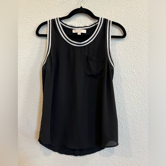 Loft semi-sheer black tank top stripped trim size small a1032 - Picture 1 of 4